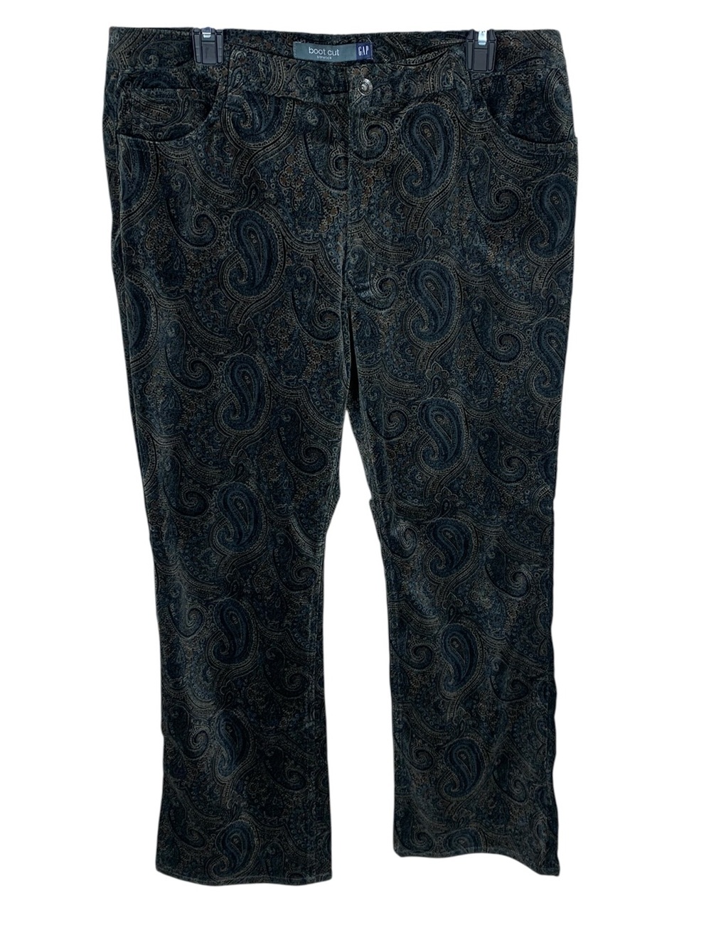 Women's Vintage Gap Gray Paisley Print Velvet Bootcut Pants Size 16R Boho Y2K